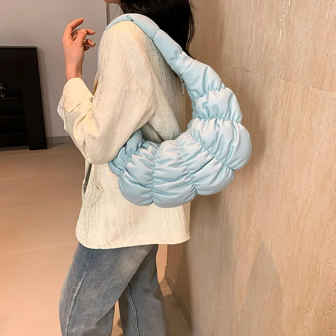 Puffer Bags for Women Quilted Puffy Purse Padded Shoulder Bag Leather Lightweight Bag Hobo Bag Crescent Bag Crossbody