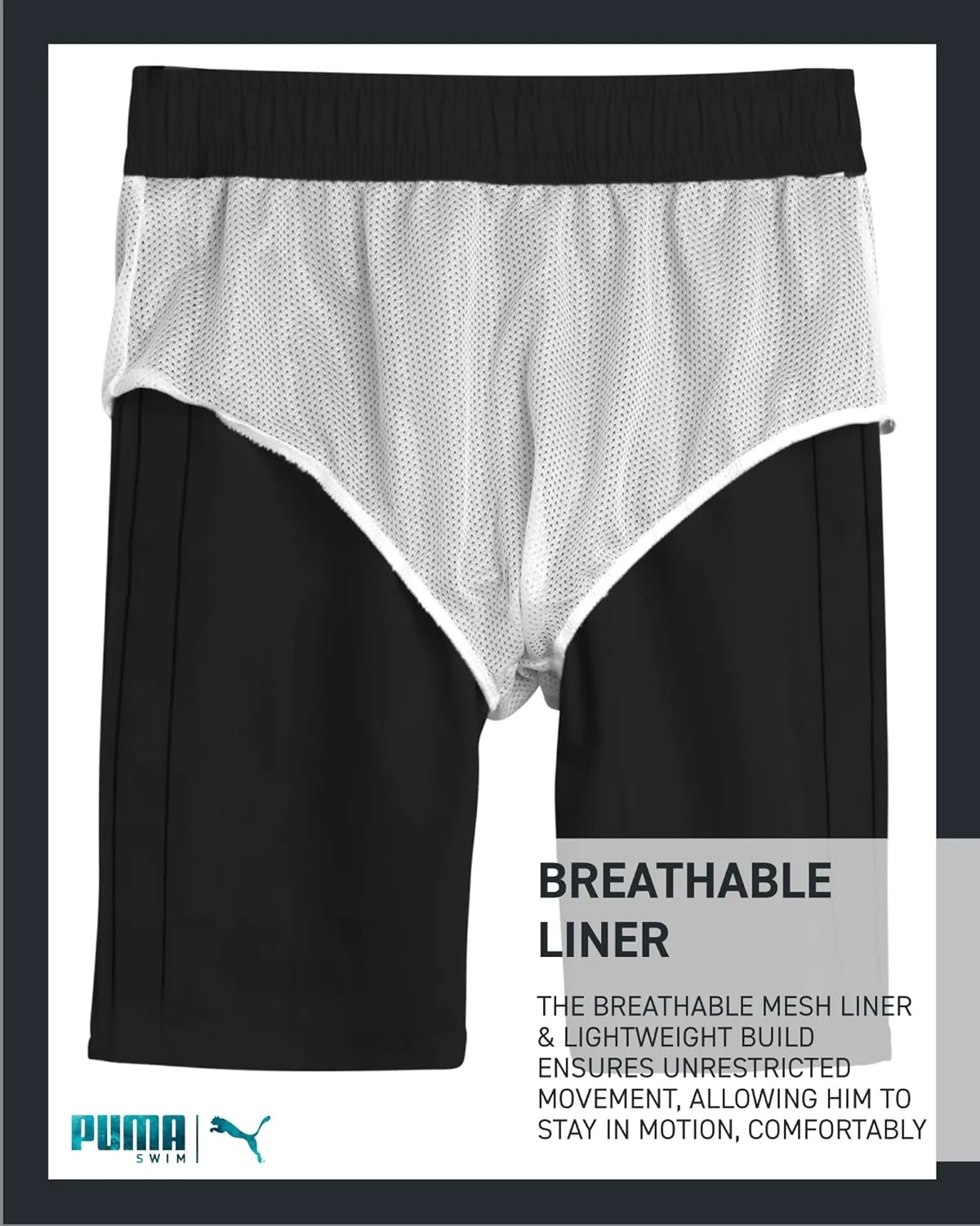 PUMA Boys Swim Trunks - 2 Pack Quick Dry Beach Bathing Suit Shorts for Boys with Breathable Mesh Lining (Sizes: S-XL)
