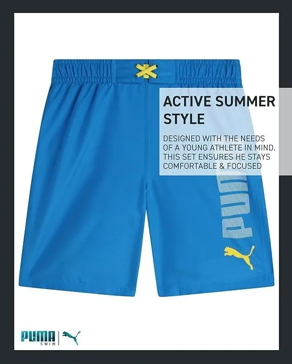 PUMA Boys Swim Trunks - 2 Pack Quick Dry Beach Bathing Suit Shorts for Boys with Breathable Mesh Lining (Sizes: S-XL)