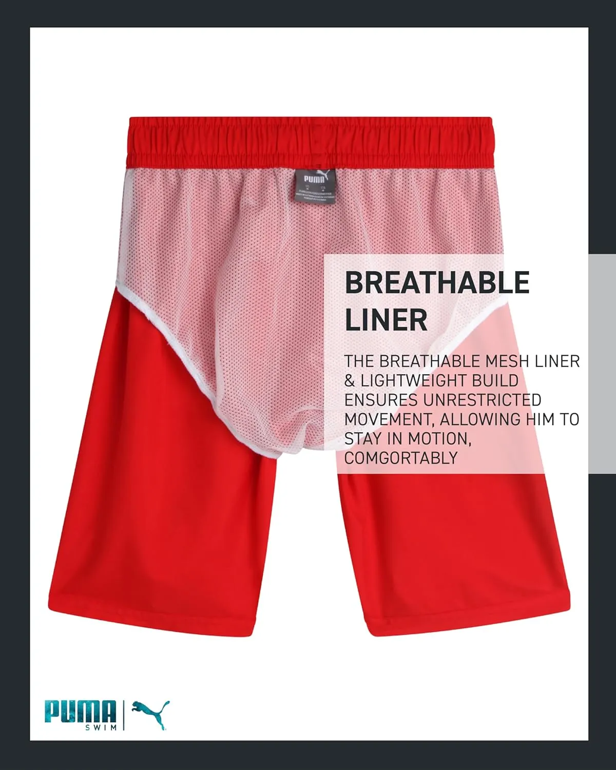 PUMA Boys Swim Trunks - 2 Pack Quick Dry Beach Bathing Suit Shorts for Boys with Breathable Mesh Lining (Sizes: S-XL)