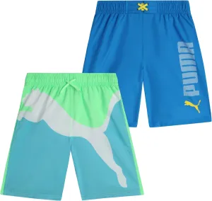 PUMA Boys Swim Trunks - 2 Pack Quick Dry Beach Bathing Suit Shorts for Boys with Breathable Mesh Lining (Sizes: S-XL)