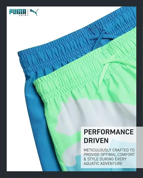 PUMA Boys Swim Trunks - 2 Pack Quick Dry Beach Bathing Suit Shorts for Boys with Breathable Mesh Lining (Sizes: S-XL)