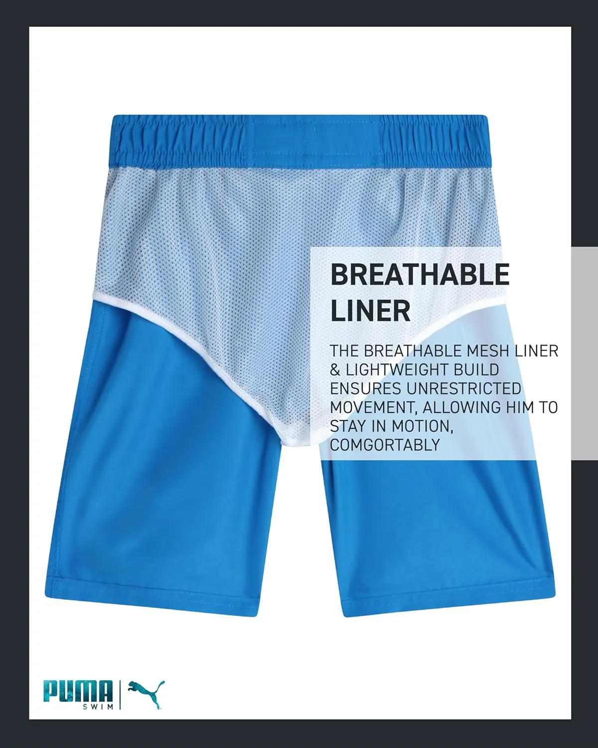 PUMA Boys Swim Trunks - 2 Pack Quick Dry Beach Bathing Suit Shorts for Boys with Breathable Mesh Lining (Sizes: S-XL)