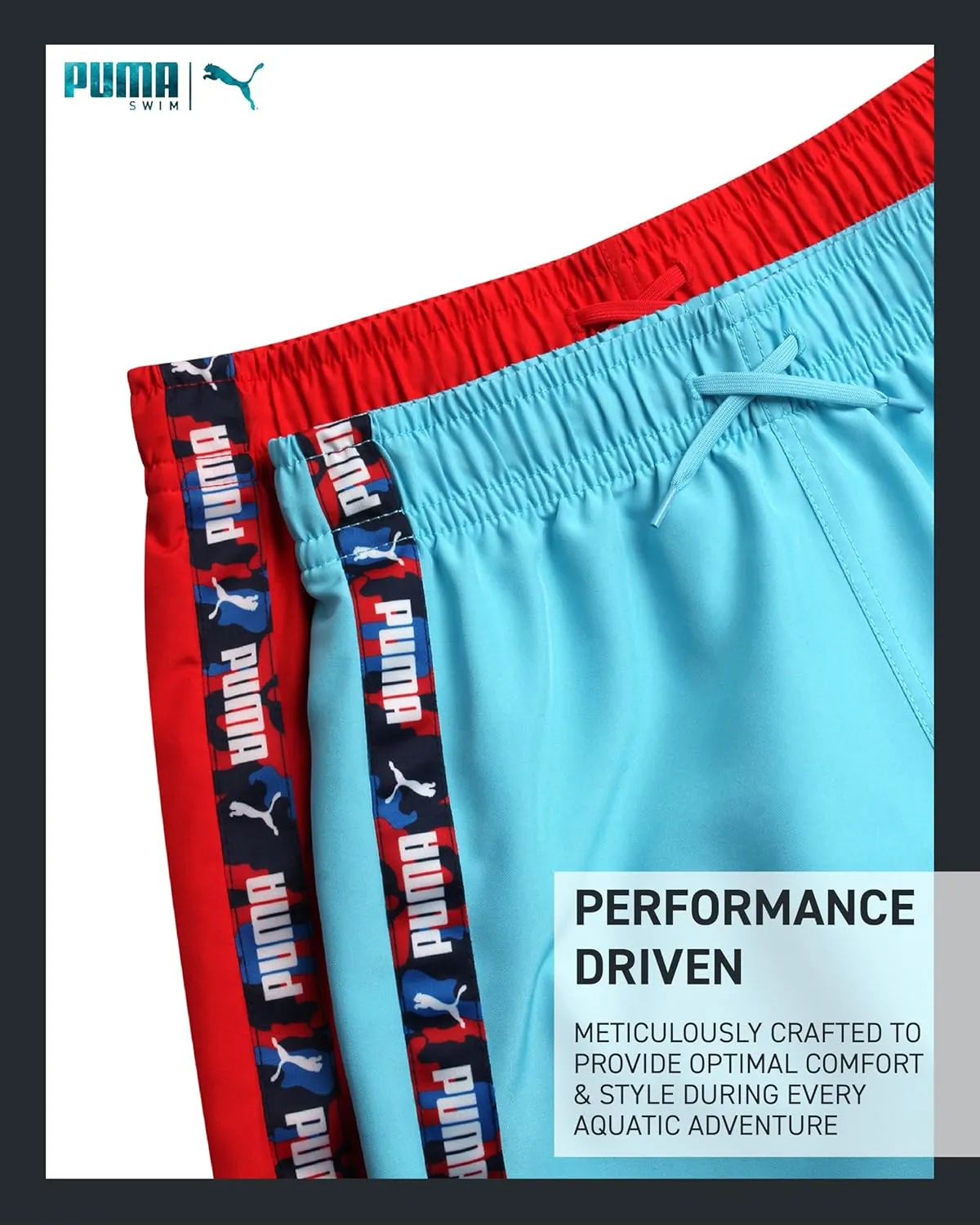 PUMA Boys Swim Trunks - 2 Pack Quick Dry Beach Bathing Suit Shorts for Boys with Breathable Mesh Lining (Sizes: S-XL)