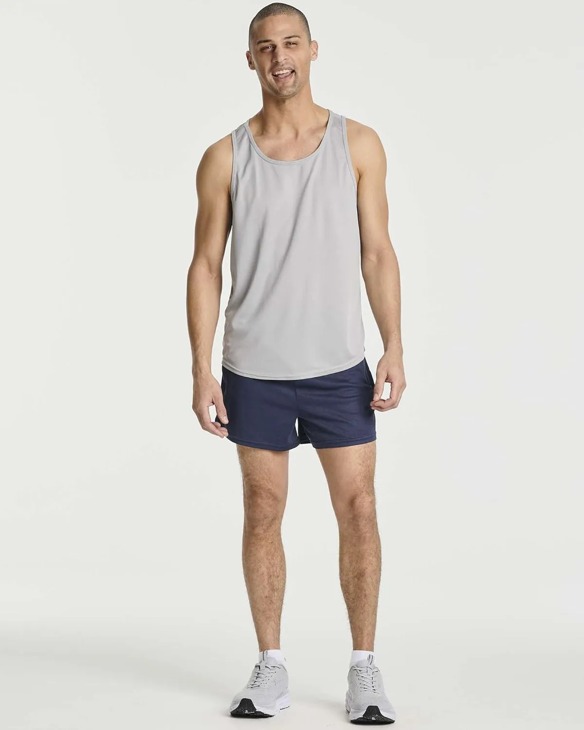 Real Essentials 4 Pack: Men's 3 Inch Mesh Running Short Shorts with Zipper Pockets - Quick Dry Gym Athletic