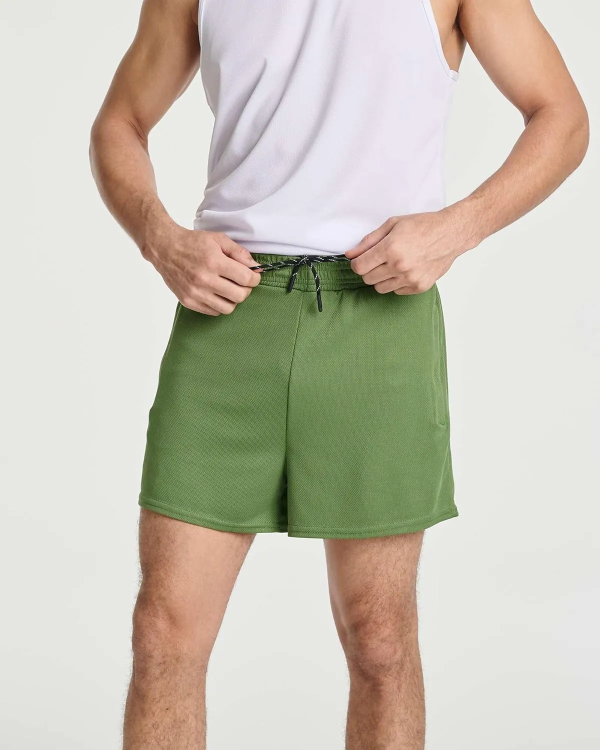 Real Essentials 4 Pack: Men's 3 Inch Mesh Running Short Shorts with Zipper Pockets - Quick Dry Gym Athletic