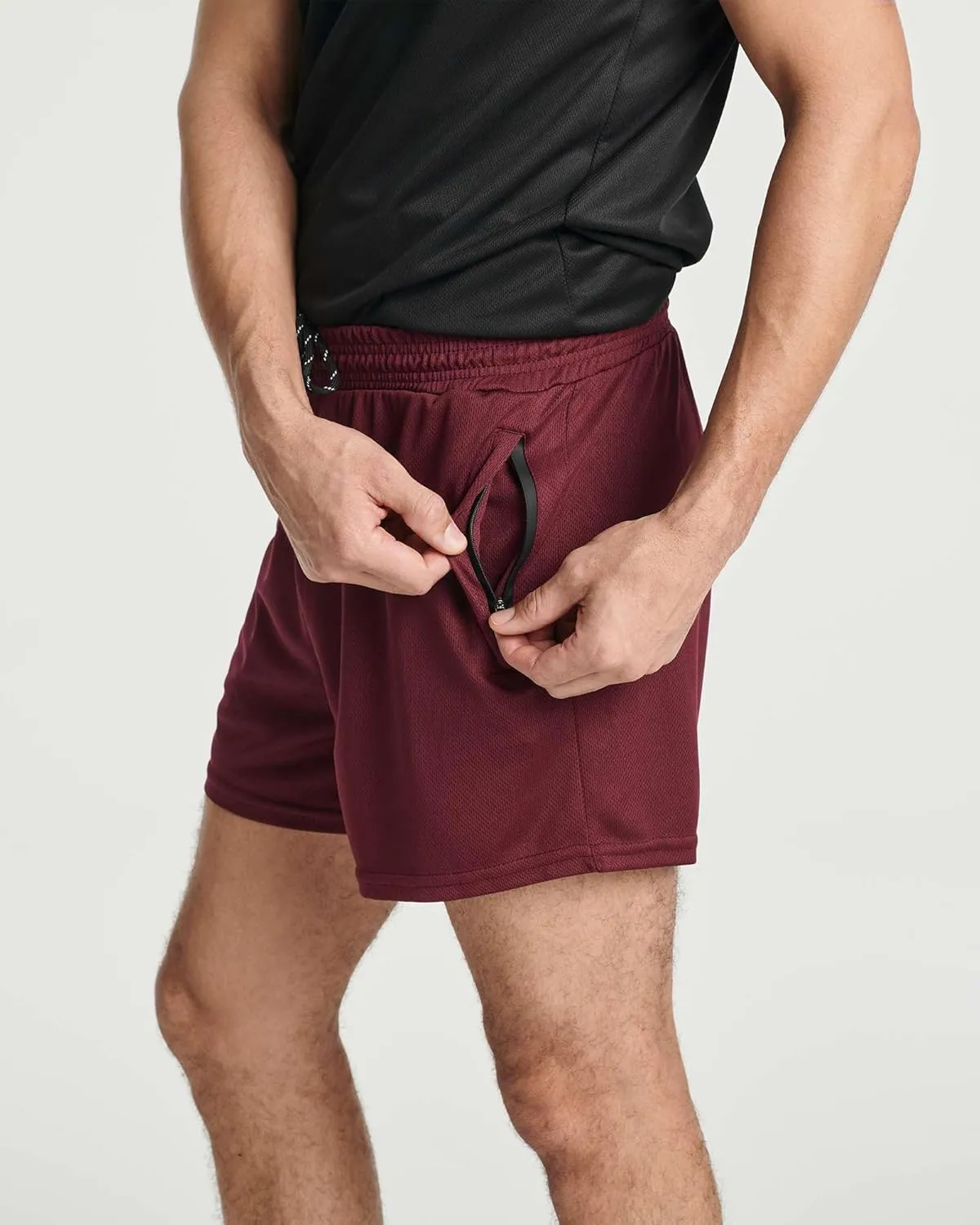 Real Essentials 4 Pack: Men's 3 Inch Mesh Running Short Shorts with Zipper Pockets - Quick Dry Gym Athletic