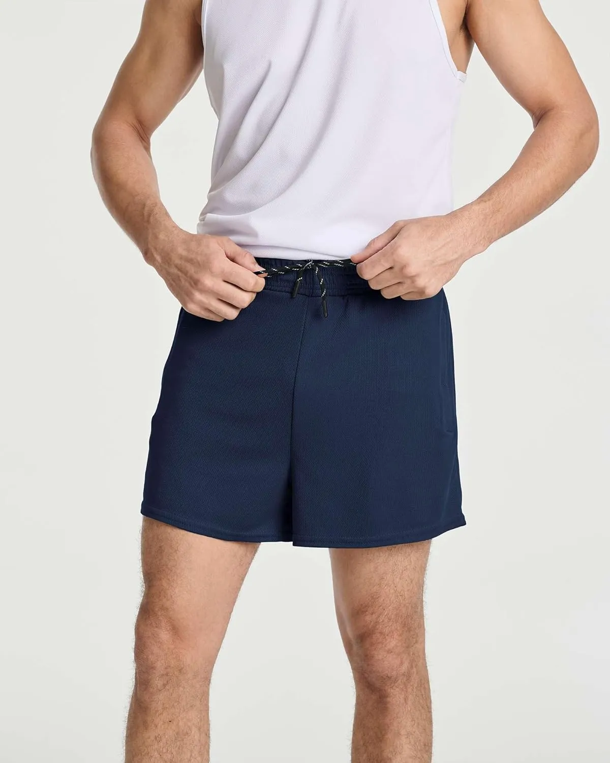 Real Essentials 4 Pack: Men's 3 Inch Mesh Running Short Shorts with Zipper Pockets - Quick Dry Gym Athletic