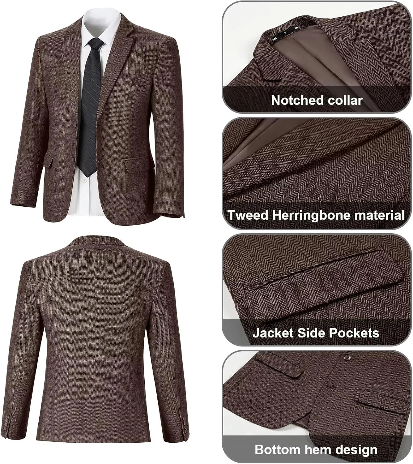 Retro 3 Pieces Slim Fit Boy Suit Tweed Herringbone Formal Stylish Vest Tuxedo Pants Wedding Homecoming Dress Wear Set