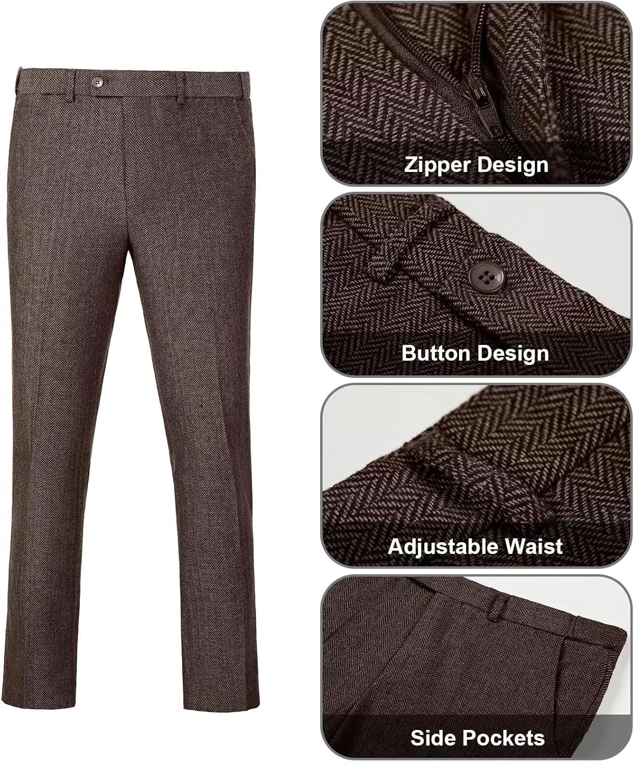 Retro 3 Pieces Slim Fit Boy Suit Tweed Herringbone Formal Stylish Vest Tuxedo Pants Wedding Homecoming Dress Wear Set