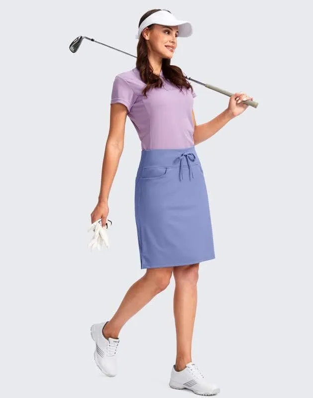 SANTINY Women's 20'' Knee Length Skorts Skirts 6 Pockets High Waisted Drawstring Long Athletic Tennis Golf Skirt Women