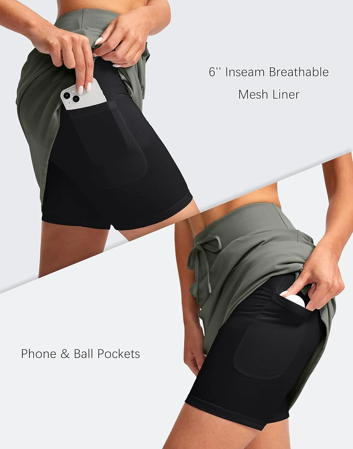 SANTINY Women's 20'' Knee Length Skorts Skirts 6 Pockets High Waisted Drawstring Long Athletic Tennis Golf Skirt Women