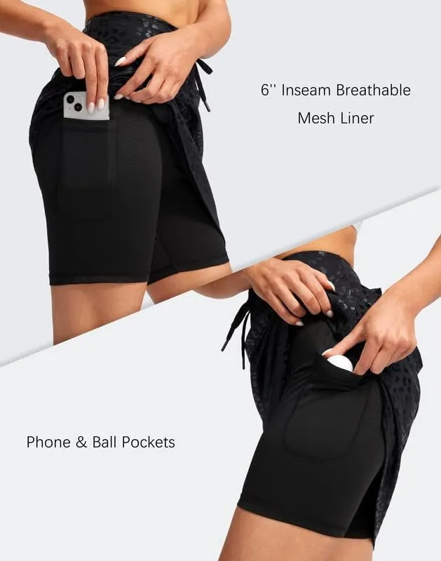 SANTINY Women's 20'' Knee Length Skorts Skirts 6 Pockets High Waisted Drawstring Long Athletic Tennis Golf Skirt Women