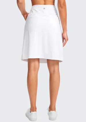 SANTINY Women's 20'' Knee Length Skorts Skirts 6 Pockets High Waisted Drawstring Long Athletic Tennis Golf Skirt Women