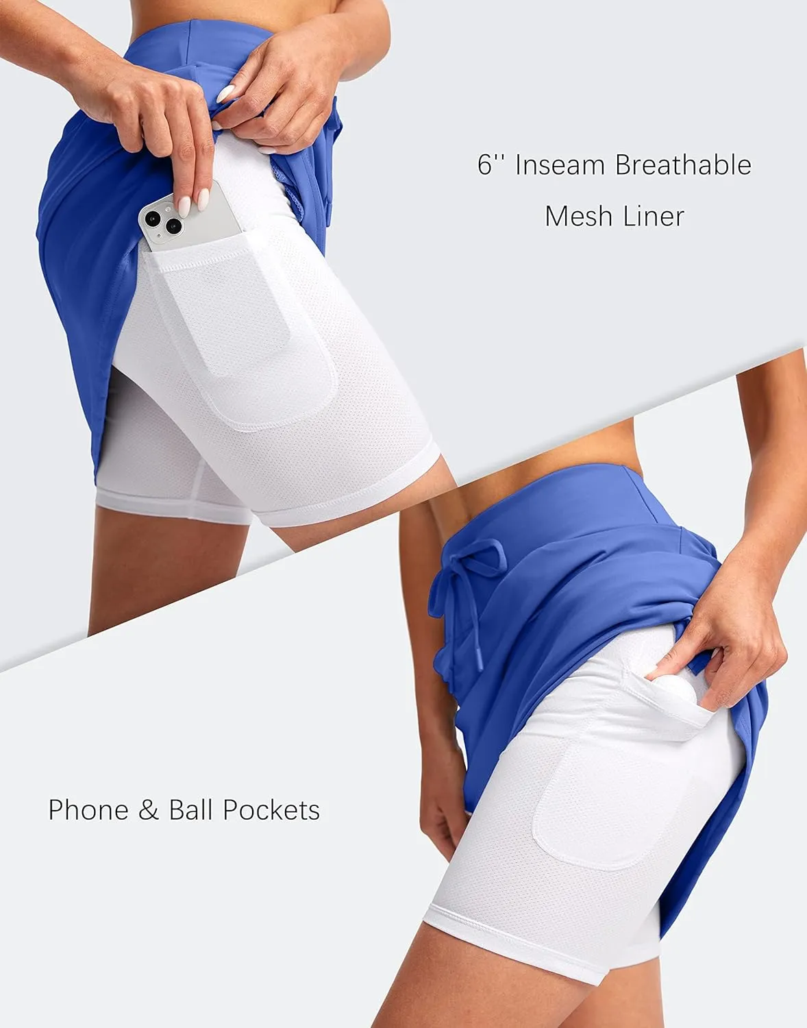 SANTINY Women's 20'' Knee Length Skorts Skirts 6 Pockets High Waisted Drawstring Long Athletic Tennis Golf Skirt Women