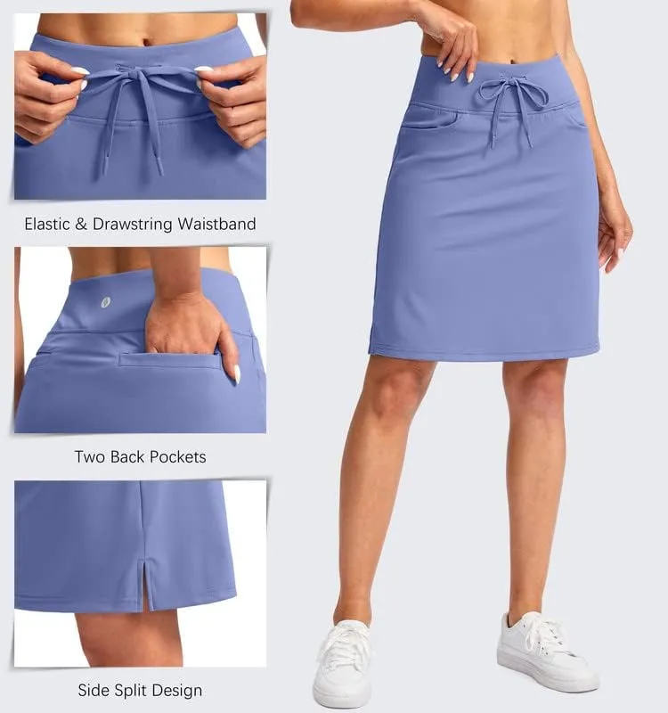 SANTINY Women's 20'' Knee Length Skorts Skirts 6 Pockets High Waisted Drawstring Long Athletic Tennis Golf Skirt Women