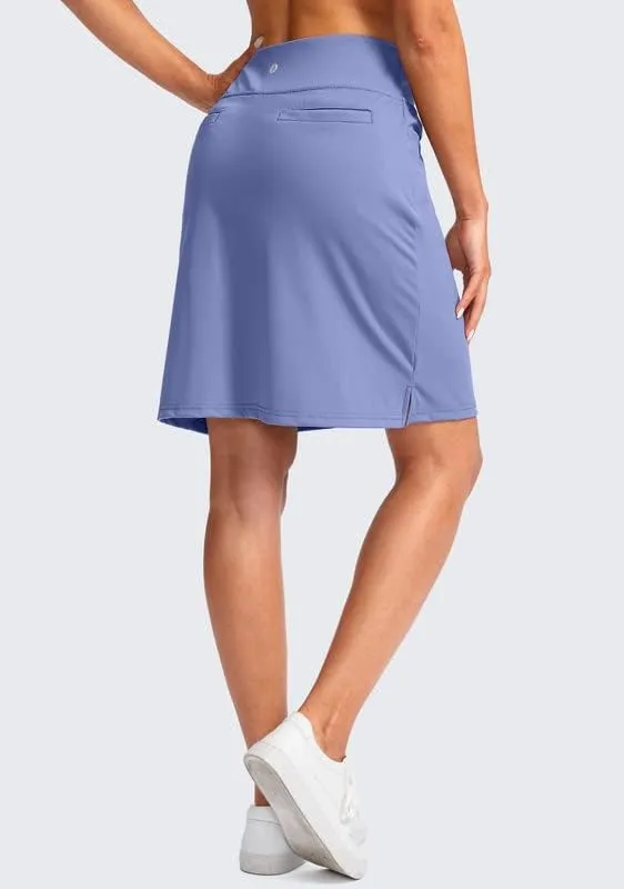 SANTINY Women's 20'' Knee Length Skorts Skirts 6 Pockets High Waisted Drawstring Long Athletic Tennis Golf Skirt Women