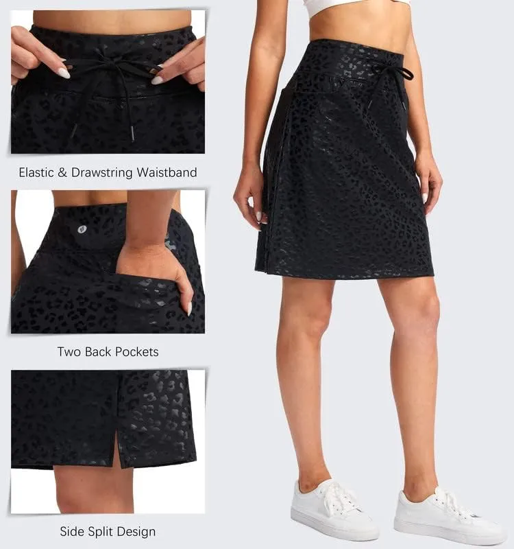 SANTINY Women's 20'' Knee Length Skorts Skirts 6 Pockets High Waisted Drawstring Long Athletic Tennis Golf Skirt Women