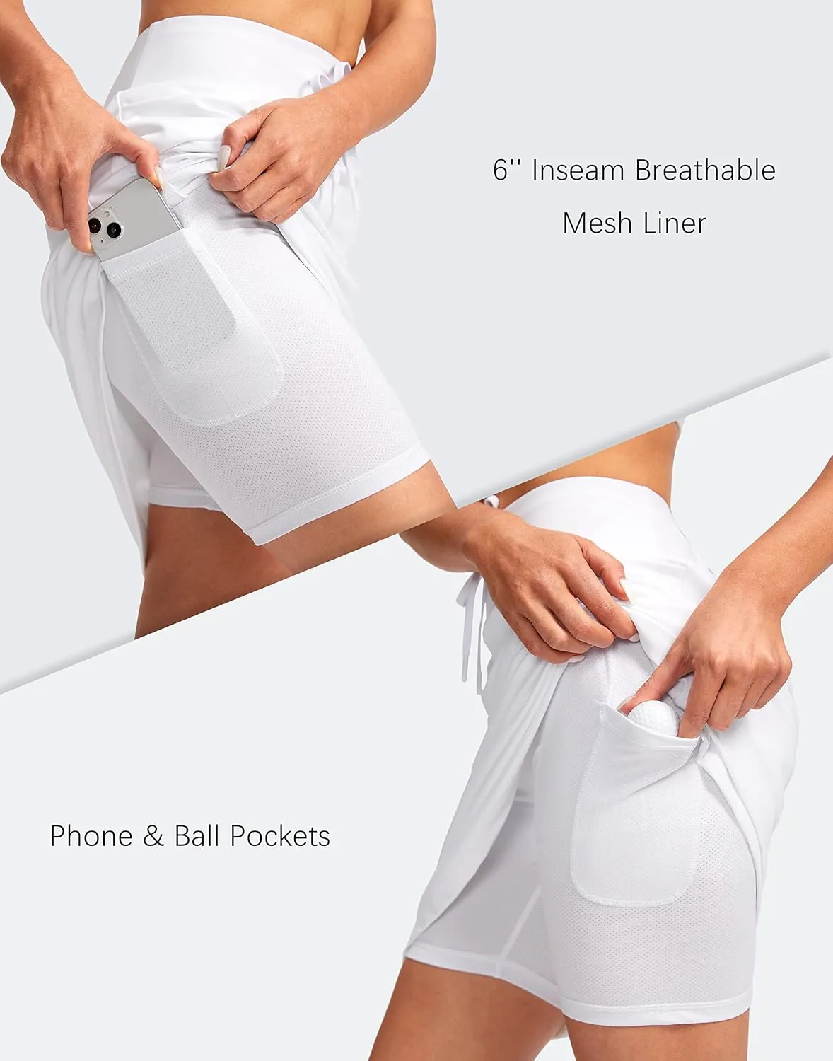 SANTINY Women's 20'' Knee Length Skorts Skirts 6 Pockets High Waisted Drawstring Long Athletic Tennis Golf Skirt Women