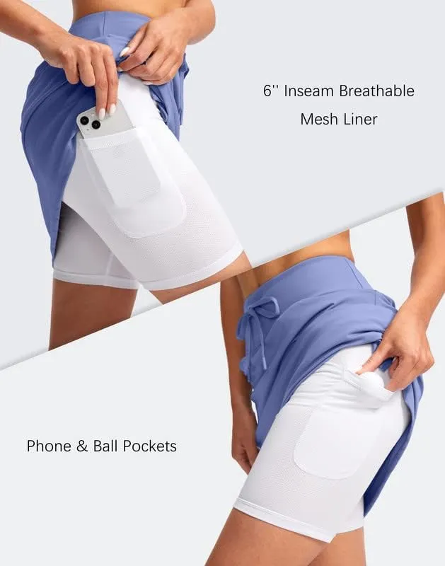 SANTINY Women's 20'' Knee Length Skorts Skirts 6 Pockets High Waisted Drawstring Long Athletic Tennis Golf Skirt Women
