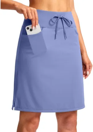 SANTINY Women's 20'' Knee Length Skorts Skirts 6 Pockets High Waisted Drawstring Long Athletic Tennis Golf Skirt Women