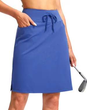 SANTINY Women's 20'' Knee Length Skorts Skirts 6 Pockets High Waisted Drawstring Long Athletic Tennis Golf Skirt Women