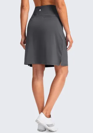 SANTINY Women's 20'' Knee Length Skorts Skirts 6 Pockets High Waisted Drawstring Long Athletic Tennis Golf Skirt Women