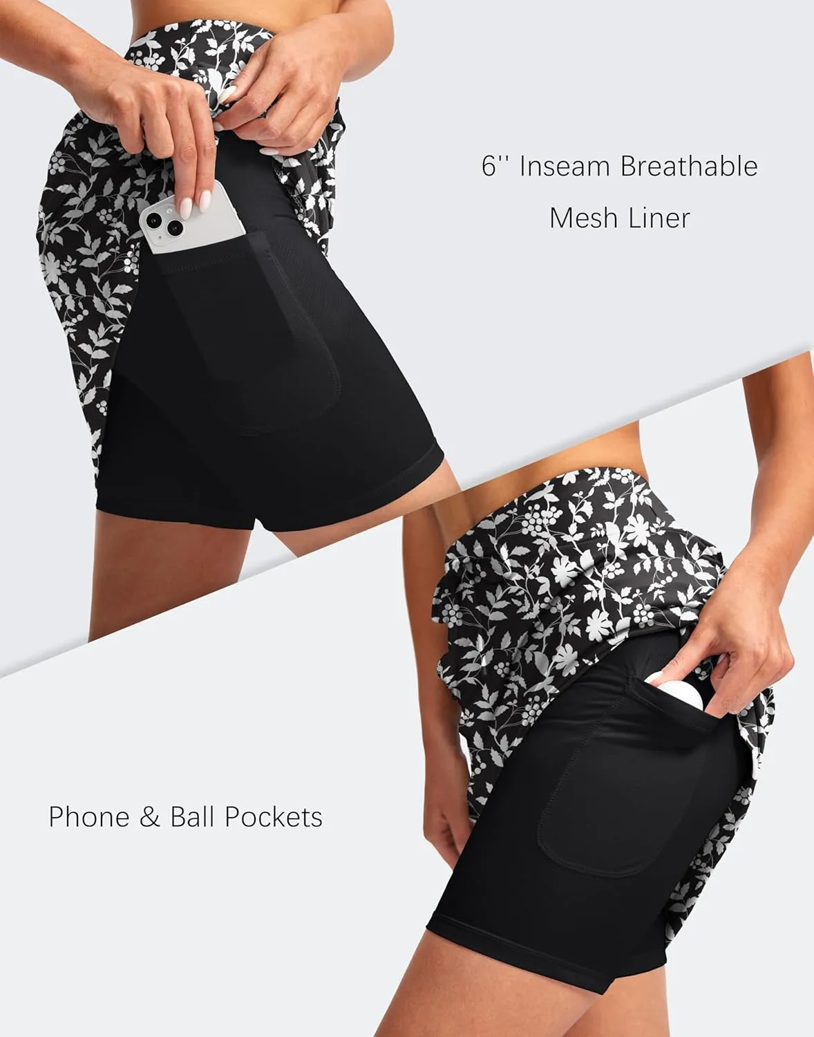 SANTINY Women's 20'' Knee Length Skorts Skirts 6 Pockets High Waisted Drawstring Long Athletic Tennis Golf Skirt Women