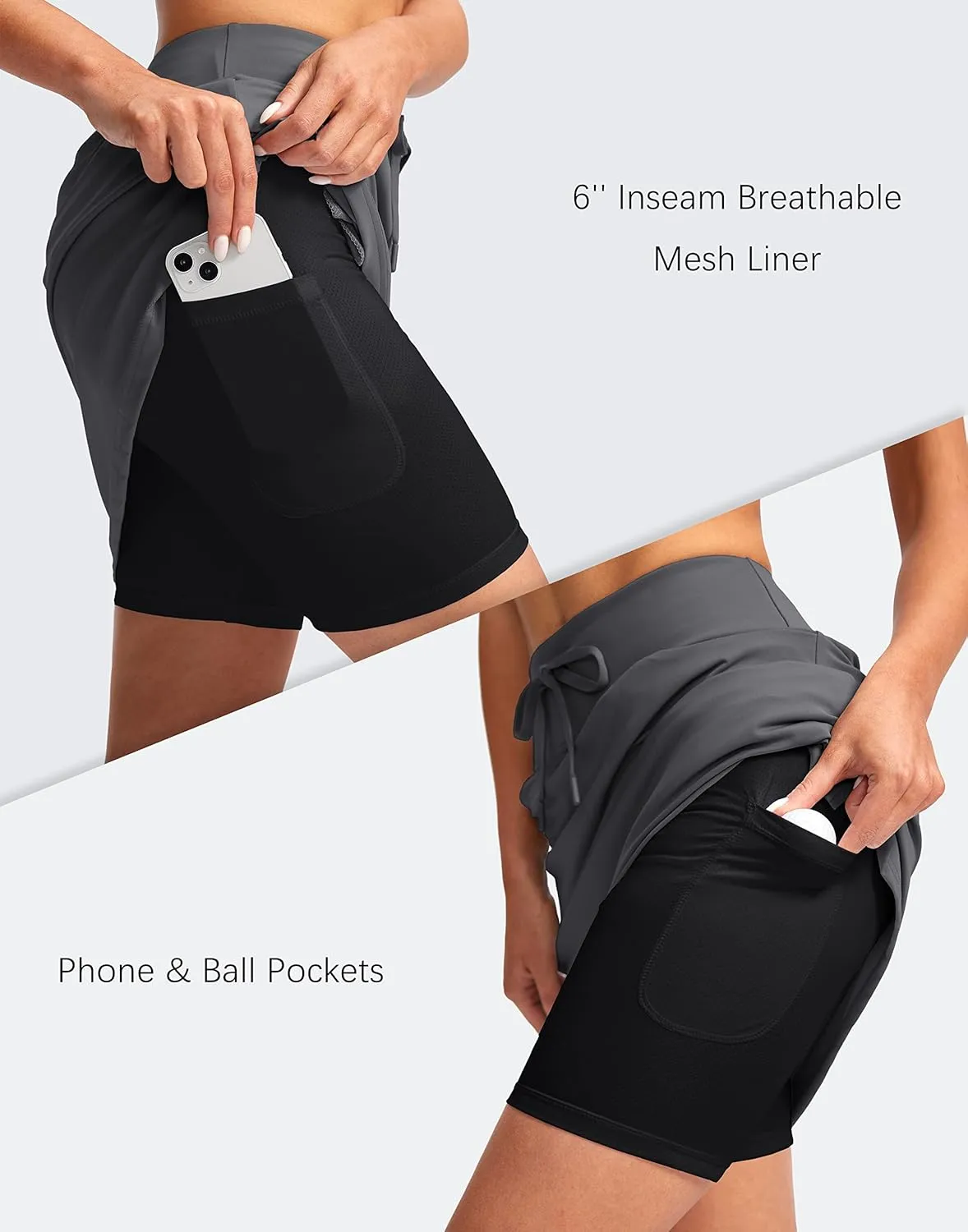 SANTINY Women's 20'' Knee Length Skorts Skirts 6 Pockets High Waisted Drawstring Long Athletic Tennis Golf Skirt Women