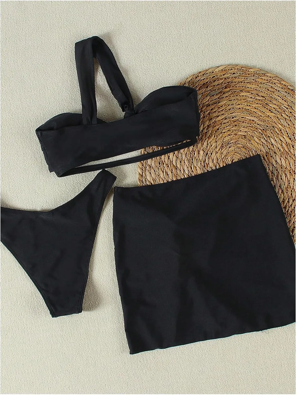 SHENHE Women's 3 Piece Swimsuit One Shoulder Ruched Cut Out Bikini Set with Cover Up Skirt