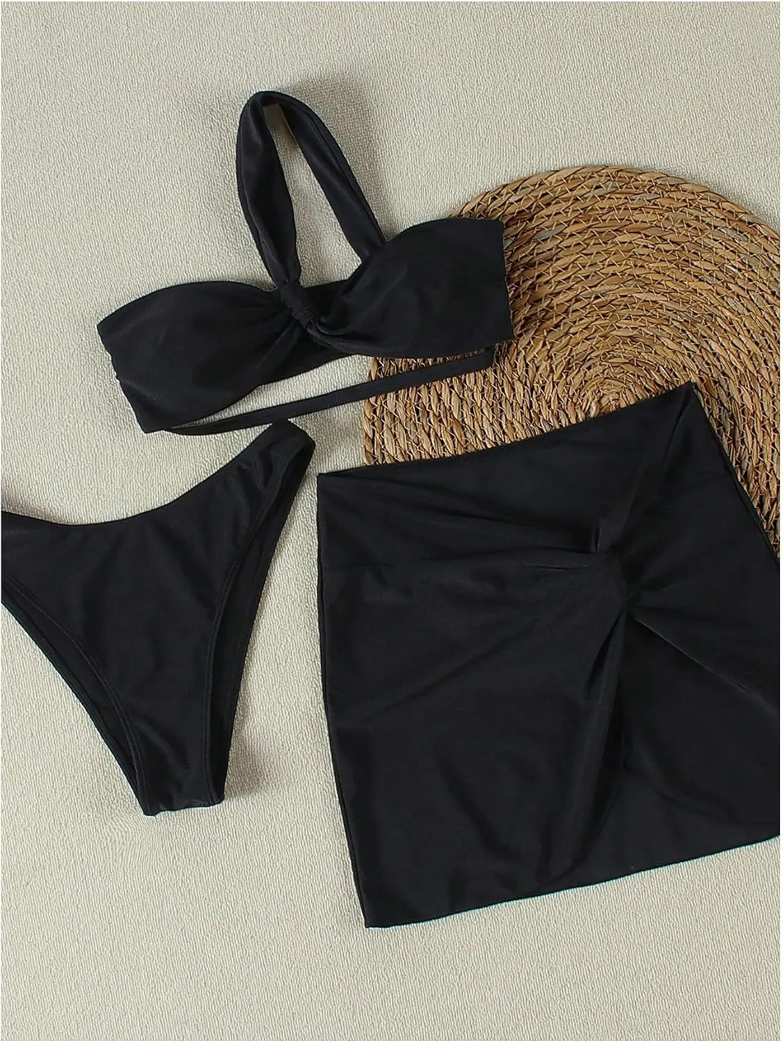 SHENHE Women's 3 Piece Swimsuit One Shoulder Ruched Cut Out Bikini Set with Cover Up Skirt