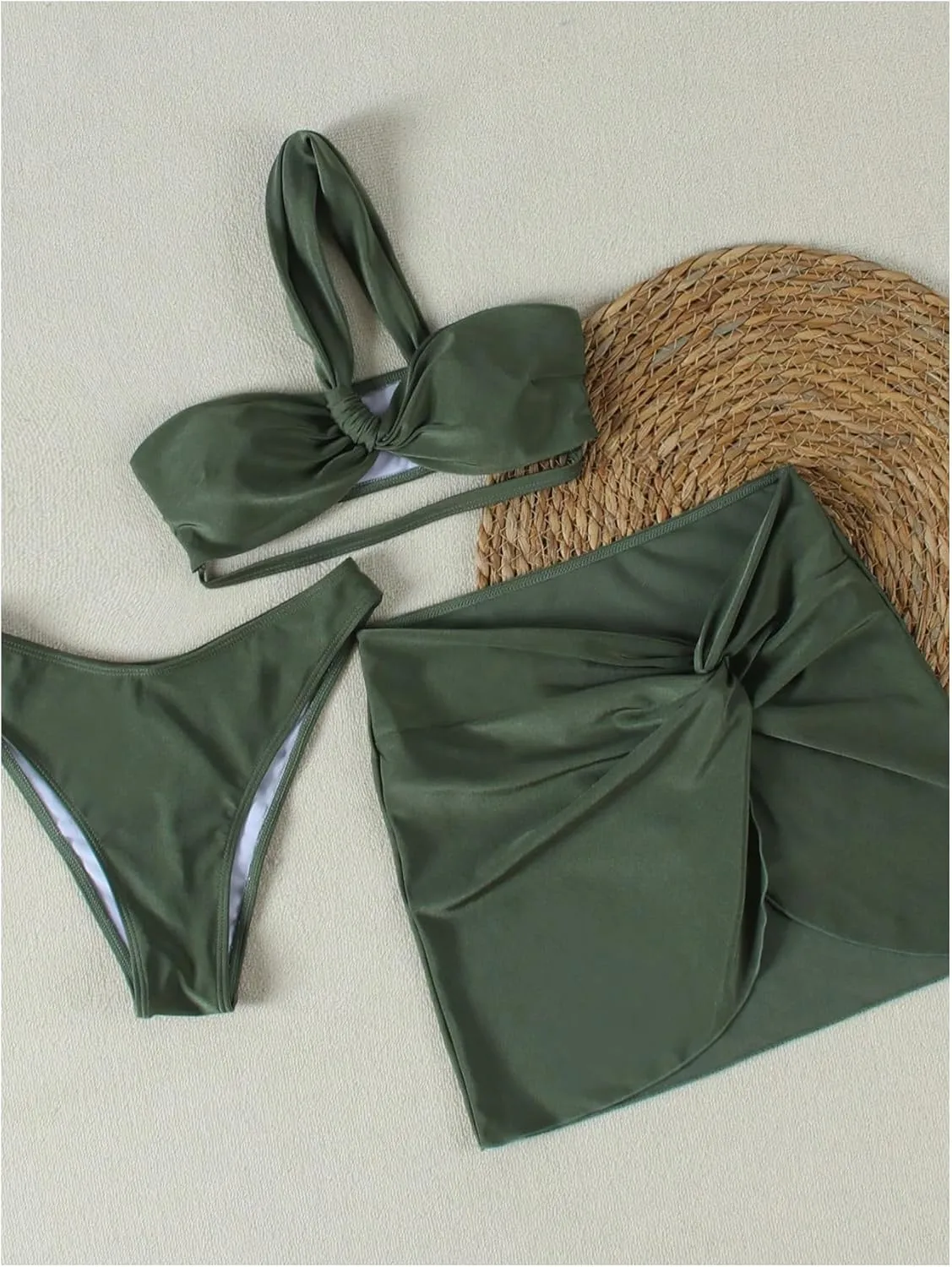 SHENHE Women's 3 Piece Swimsuit One Shoulder Ruched Cut Out Bikini Set with Cover Up Skirt