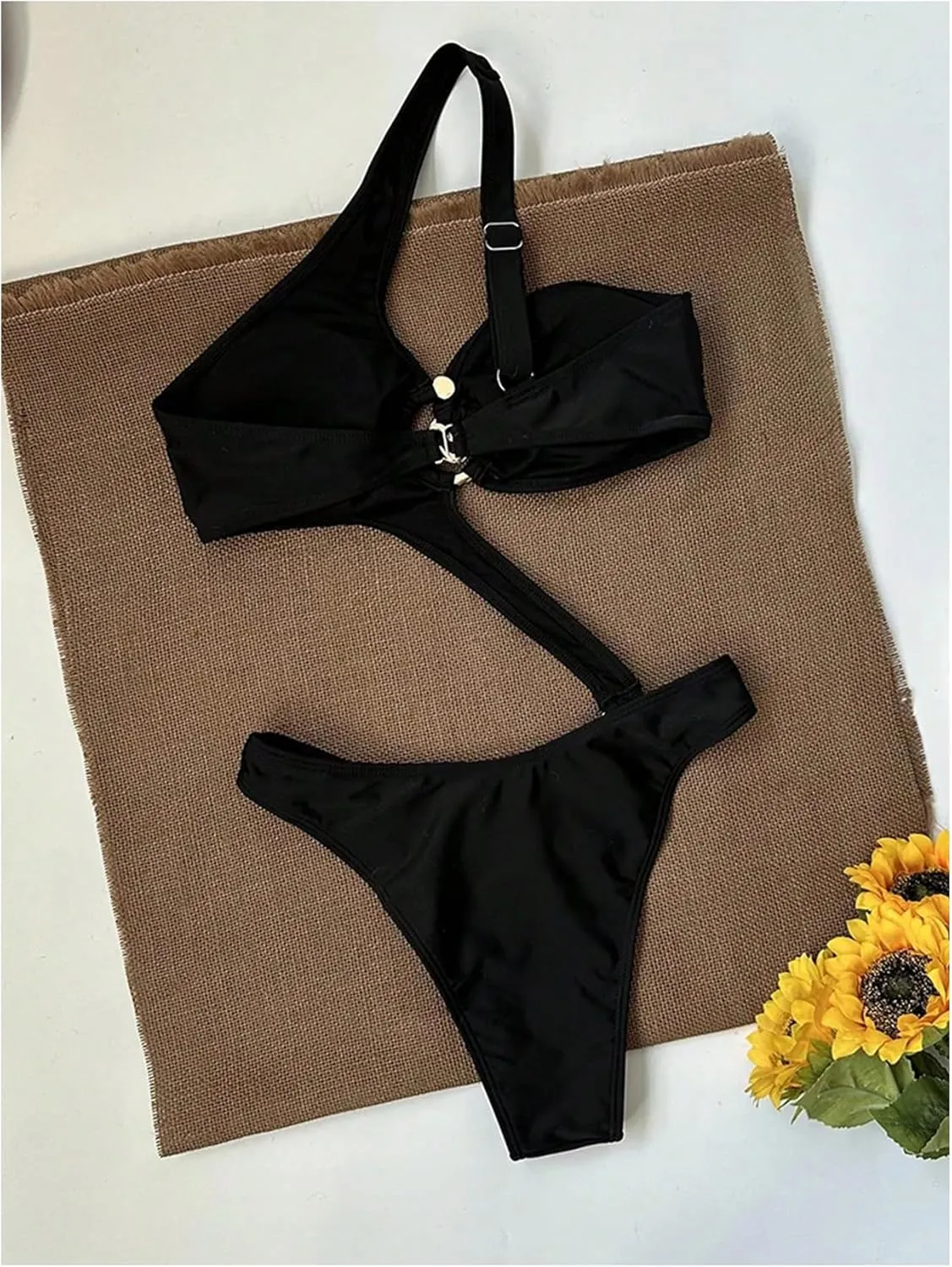 SHENHE Women's Sexy One Piece Bathing Suit One Shoulder Ruched Metal Ring Cut Out Monokini Swimsuit