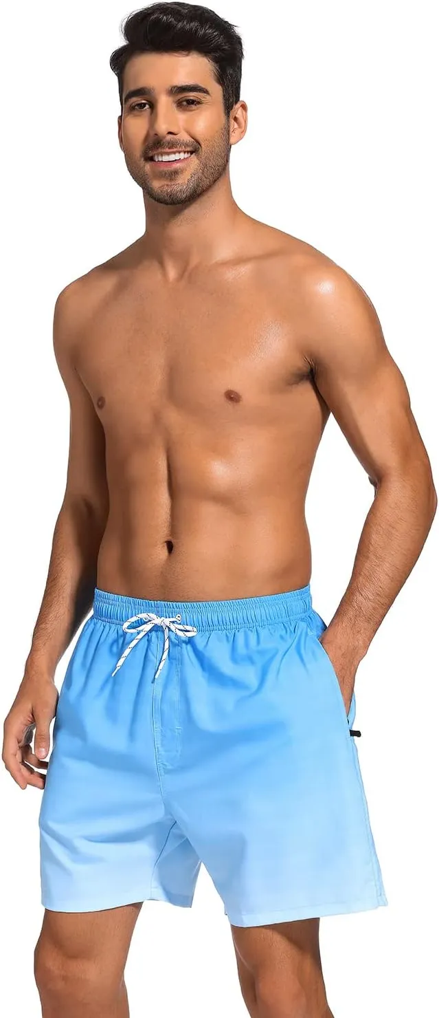 SILKWORLD Mens Swim Trunks with Compression Liner 2 in 1 Quick Dry Bathing Suit Beach Shorts with Zipper Pockets