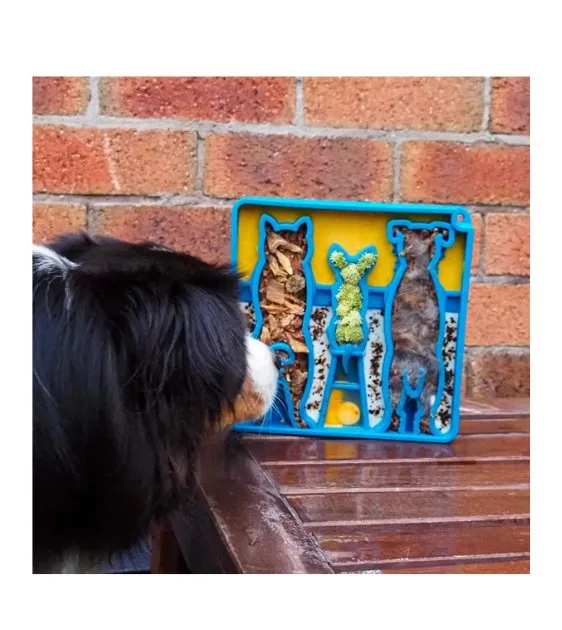 SodaPup Enrichment Feeding Tray For Dogs (Square / Blue Waiting Dogs)