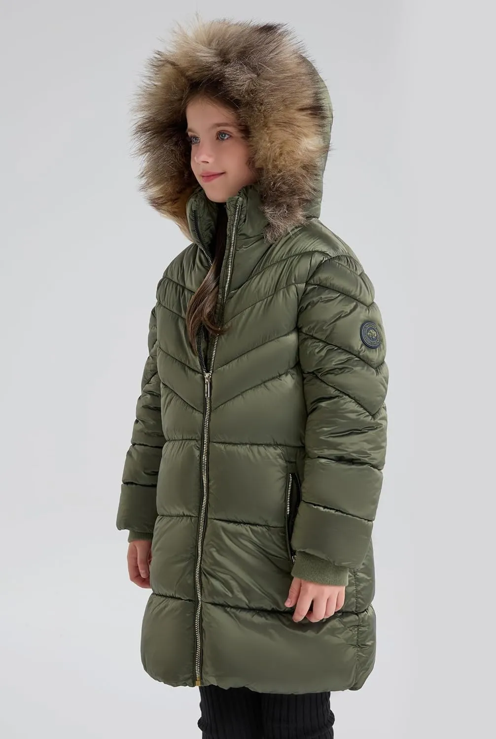 SOLOCOTE Girls Puffer Winter Coat Faux Down Fur Hood Sherpa Lined Heavyweight Water-Resistant Parka Jacket