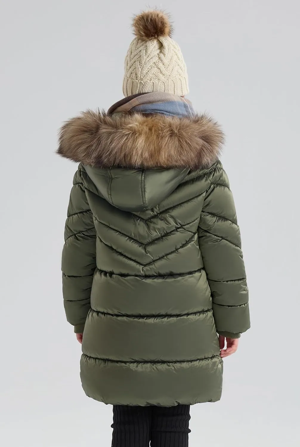 SOLOCOTE Girls Puffer Winter Coat Faux Down Fur Hood Sherpa Lined Heavyweight Water-Resistant Parka Jacket