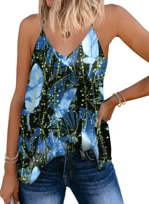 SUNAELIA Chiffon Cami V Neck Tank Tops for Women Loose Fit Flowy Spaghetti Strap Camisole Summer Casual Sleeveless Shirts