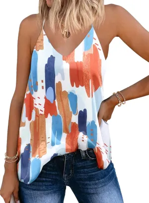 SUNAELIA Chiffon Cami V Neck Tank Tops for Women Loose Fit Flowy Spaghetti Strap Camisole Summer Casual Sleeveless Shirts