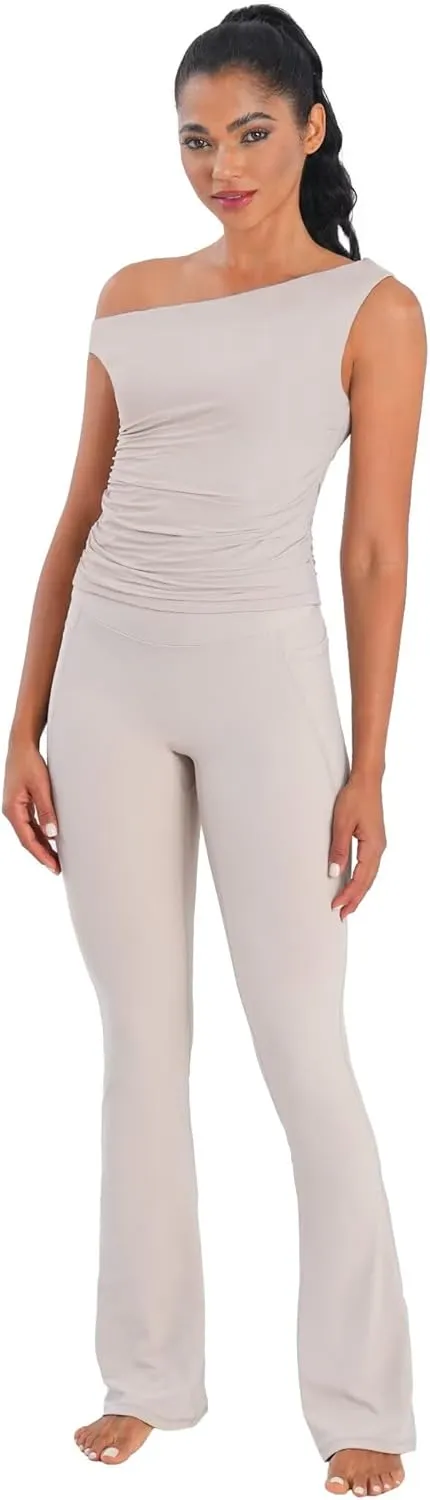 Sunzel Women's Off Shoulder Sleeveless Crop Top, Y2K Trendy Going Out Tank Shirt, Asymmetrical Neckline & Ruched Detail