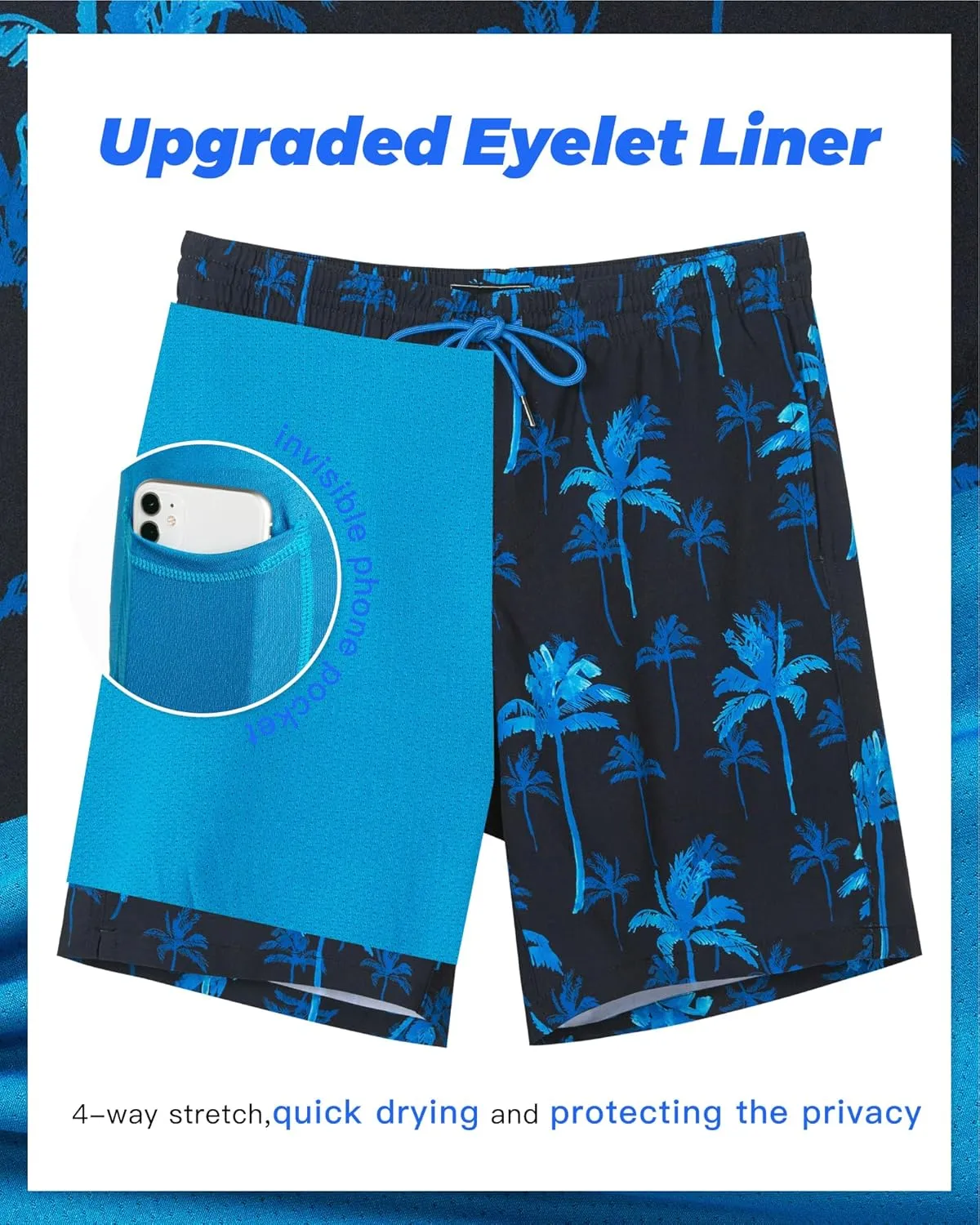 SURF CUZ 9" Mens Swim Trunks with Compression Liner Bathing Suits 2 in 1 Stretch Zipper Pockets Quick Dry