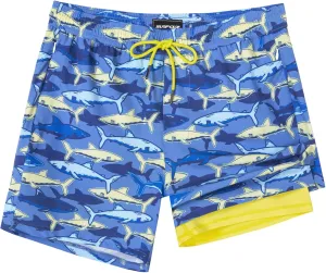 SURF CUZ Mens Swim Trunks with Compression Liner 5" Swim Shorts Quick Dry Bathing Suit Swimming Trunks Zipper Pockets