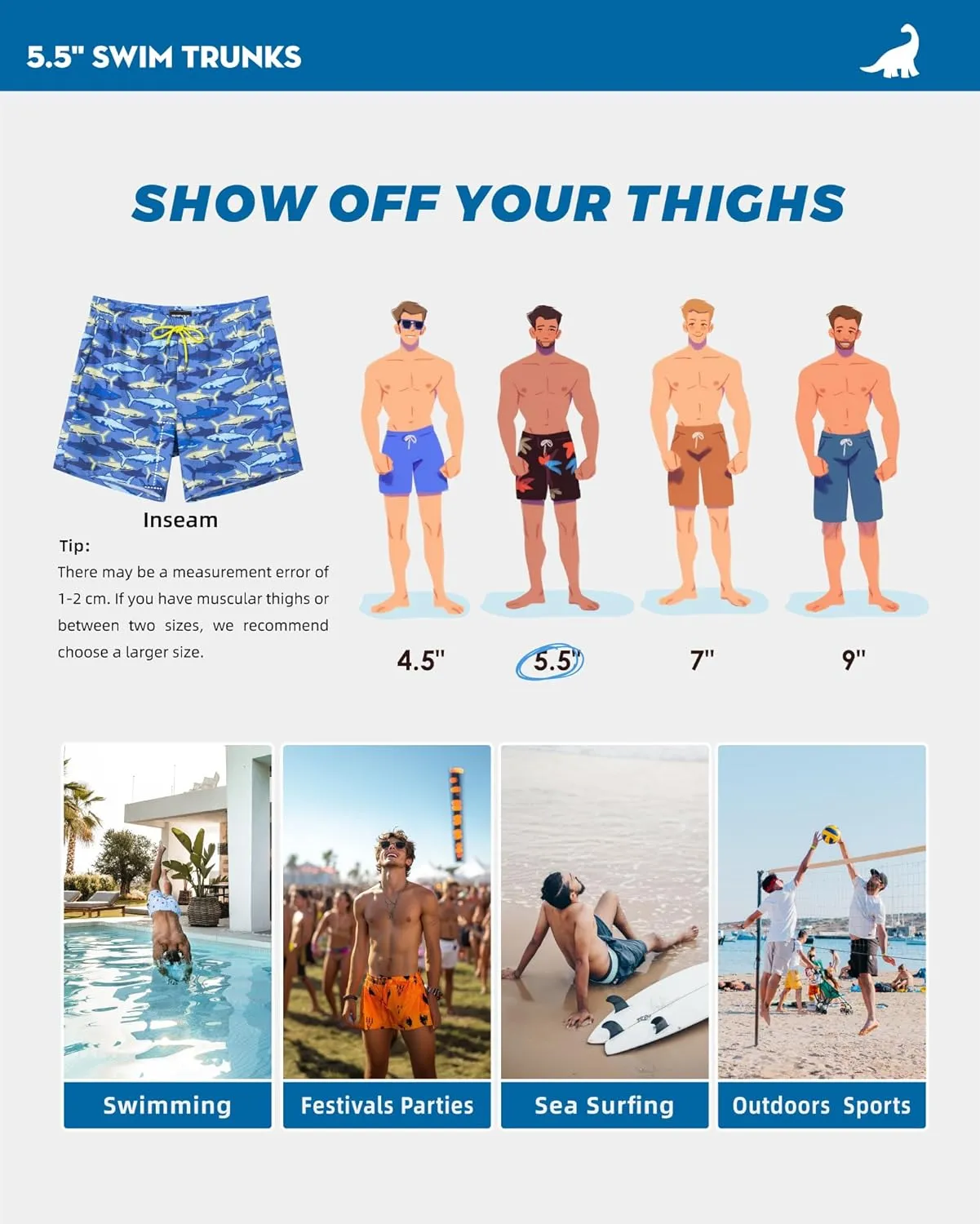 SURF CUZ Mens Swim Trunks with Compression Liner 5" Swim Shorts Quick Dry Bathing Suit Swimming Trunks Zipper Pockets
