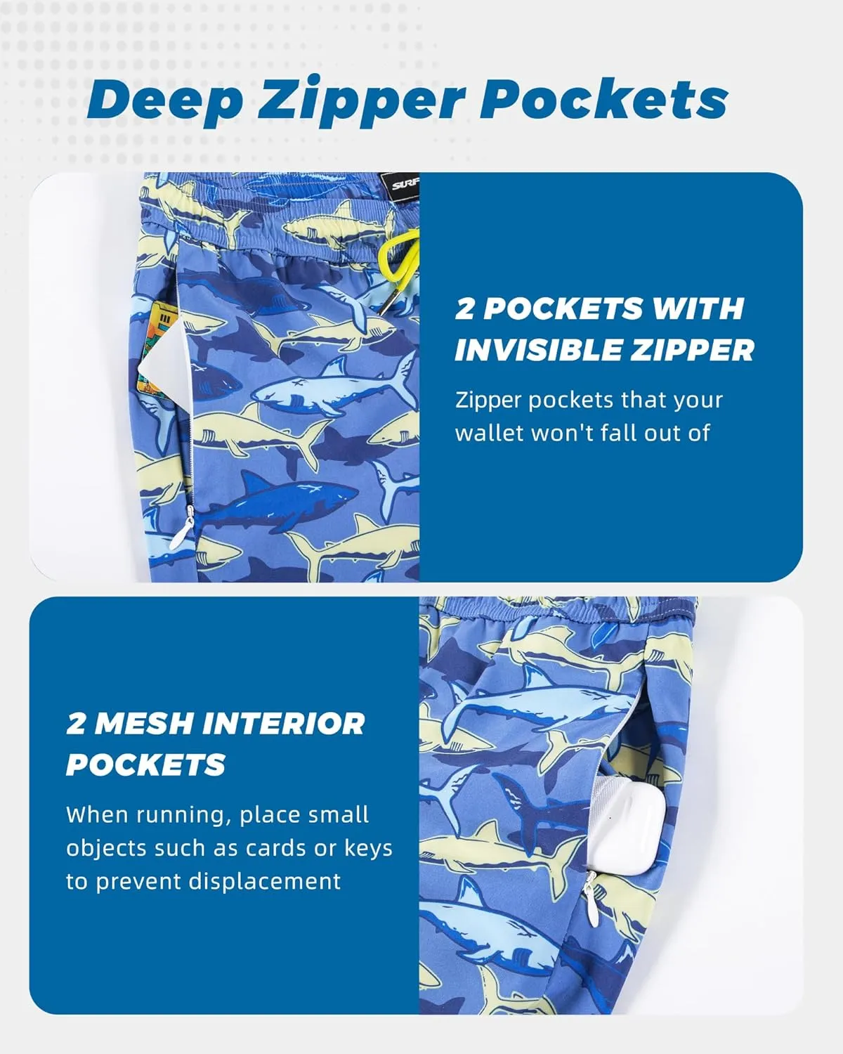 SURF CUZ Mens Swim Trunks with Compression Liner 5" Swim Shorts Quick Dry Bathing Suit Swimming Trunks Zipper Pockets