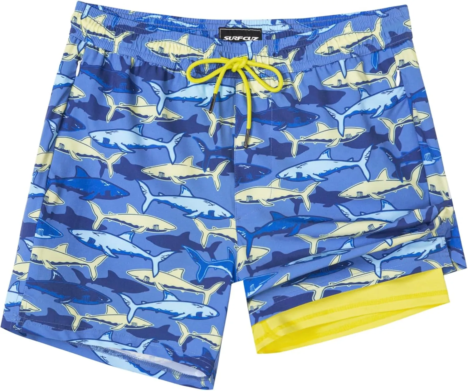 SURF CUZ Mens Swim Trunks with Compression Liner 5" Swim Shorts Quick Dry Bathing Suit Swimming Trunks Zipper Pockets