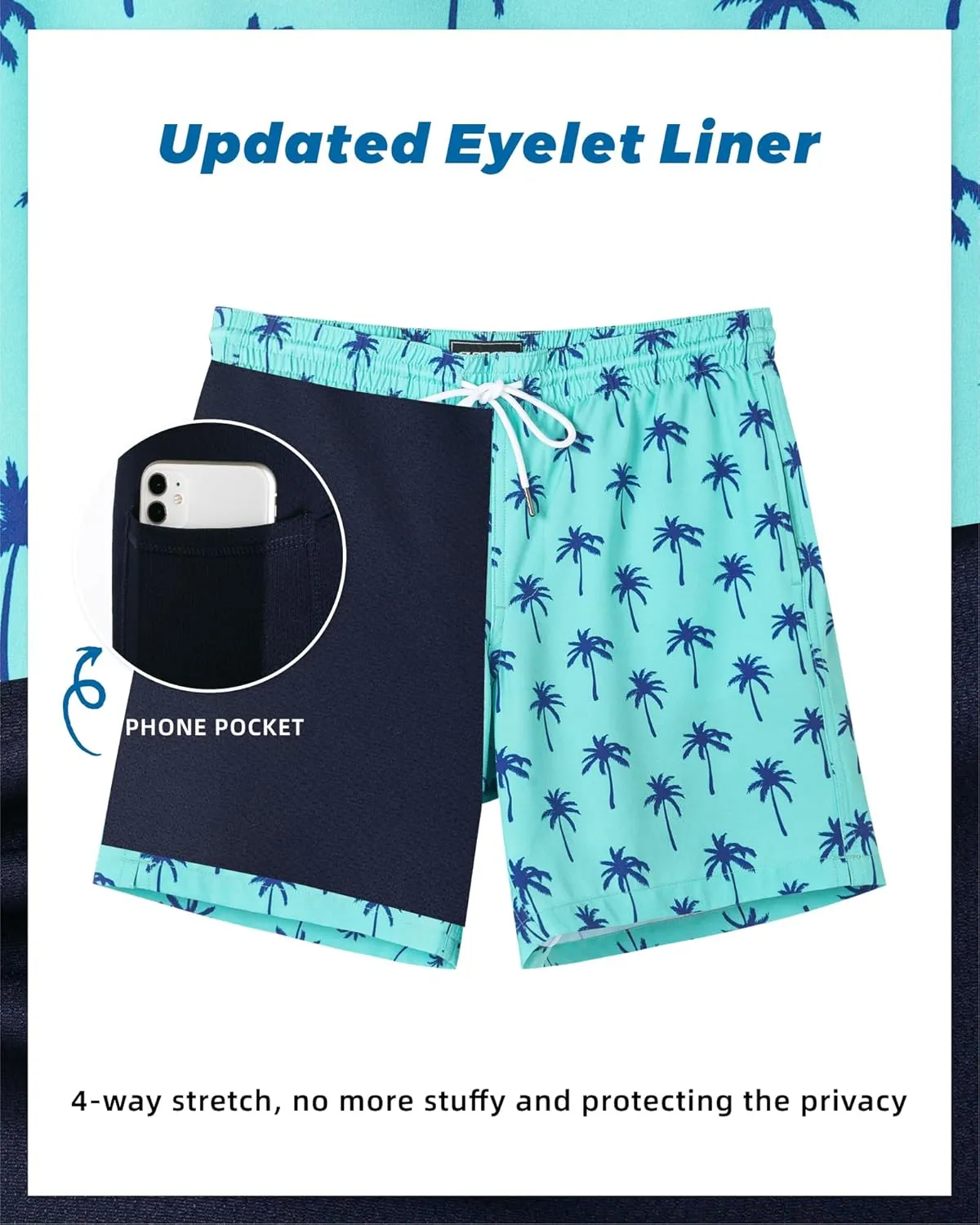 SURF CUZ Mens Swim Trunks with Compression Liner Swim Shorts 7" Swimming Trunks Stretch 7 Inch Swim Suits Quick Dry