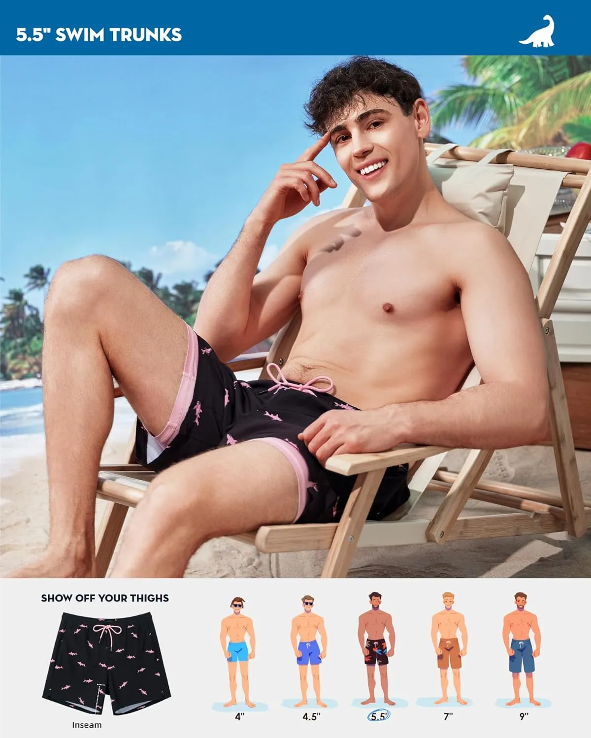 SURF CUZ Mens Swim Trunks with Compression Liner Swimming Trunks 5 Inch Bathing Suit Quick Dry Swim Shorts