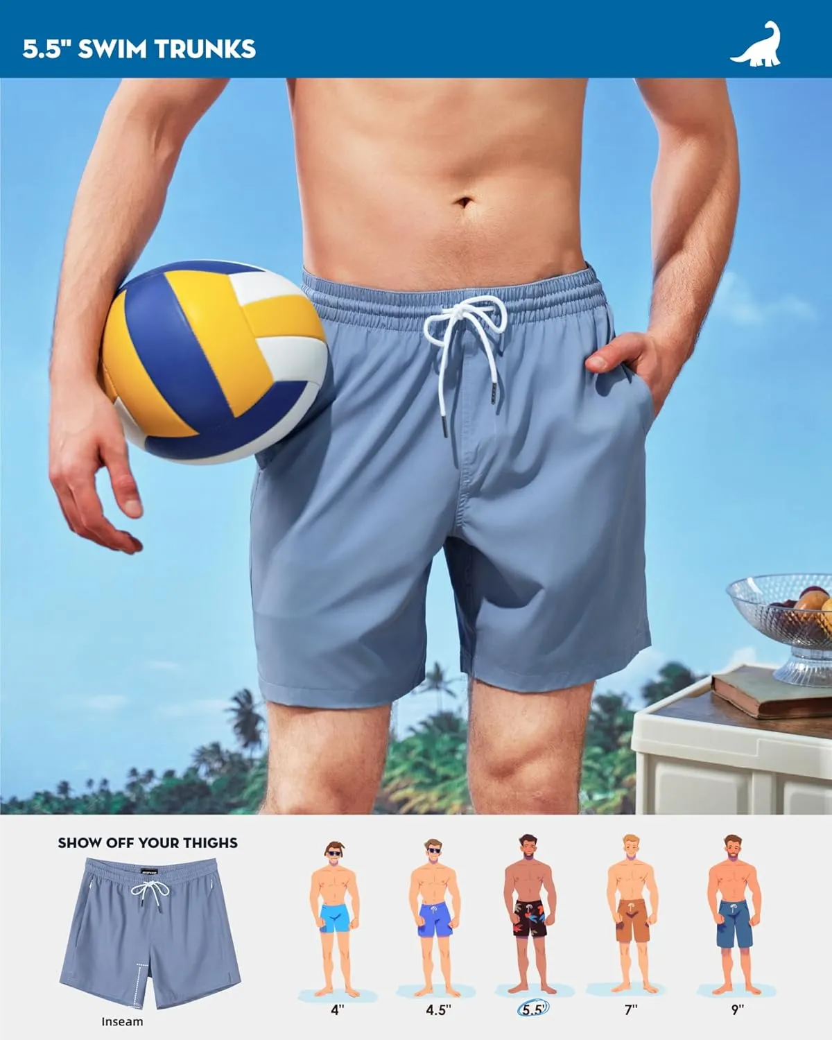 SURF CUZ Mens Swim Trunks with Compression Liner Swimming Trunks 5 Inch Bathing Suit Quick Dry Swim Shorts