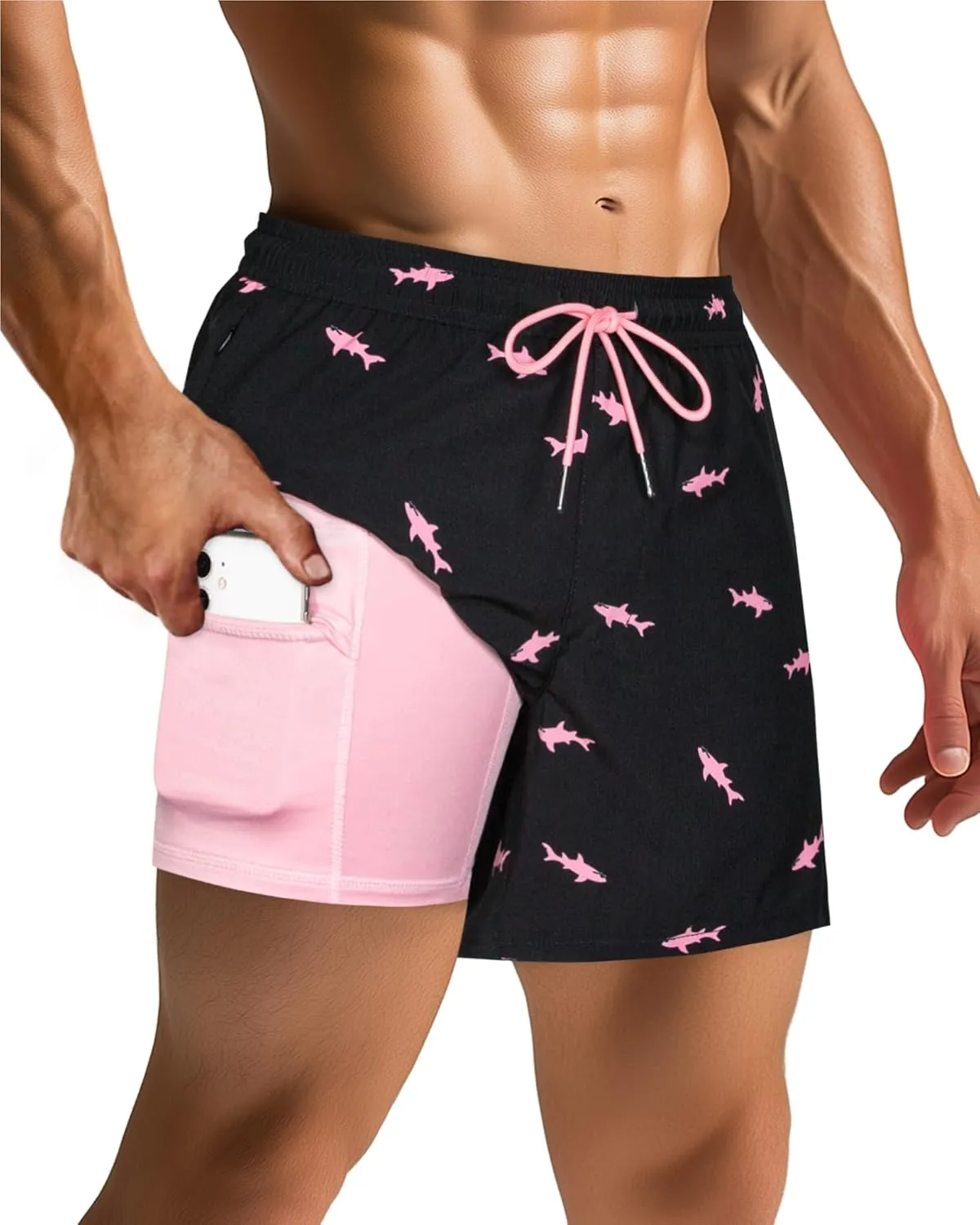 SURF CUZ Mens Swim Trunks with Compression Liner Swimming Trunks 5 Inch Bathing Suit Quick Dry Swim Shorts