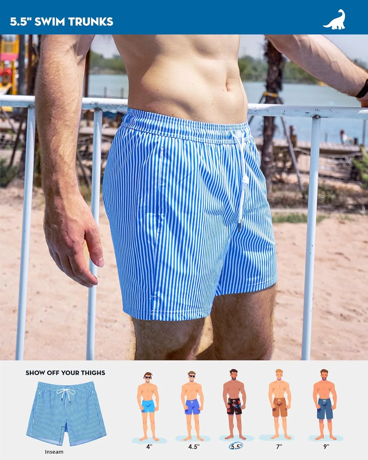 SURF CUZ Mens Swim Trunks with Compression Liner Swimming Trunks 5 Inch Bathing Suit Quick Dry Swim Shorts